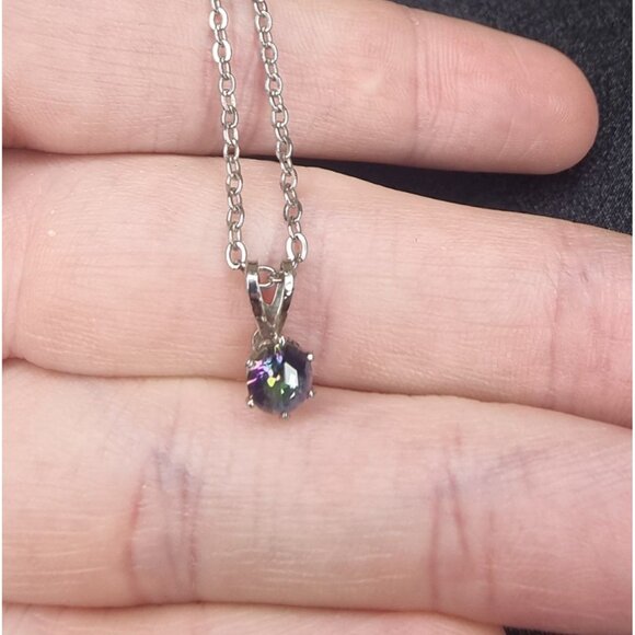 925 Sterling Silver Necklace & Stud Earrings Set With Multi-Color Gemstones - Picture 4 of 5